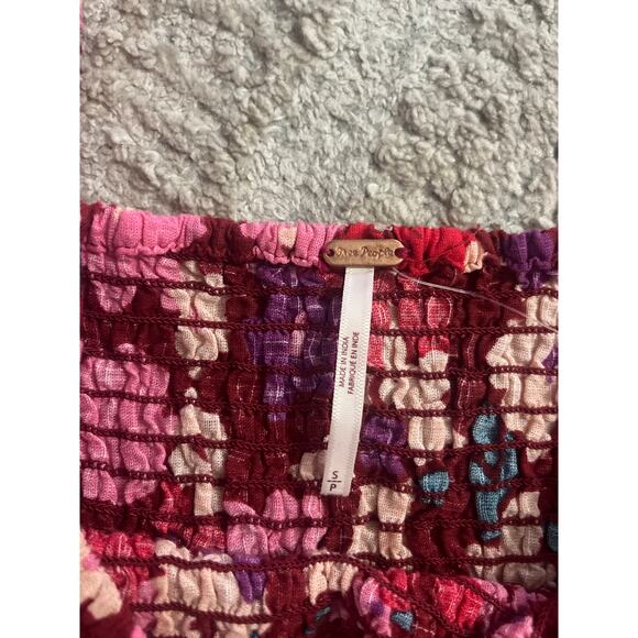 NWT Free People Ariana Pink Floral Cotton Smocked Crop Long Sleeve Top Small - Picture 4 of 12